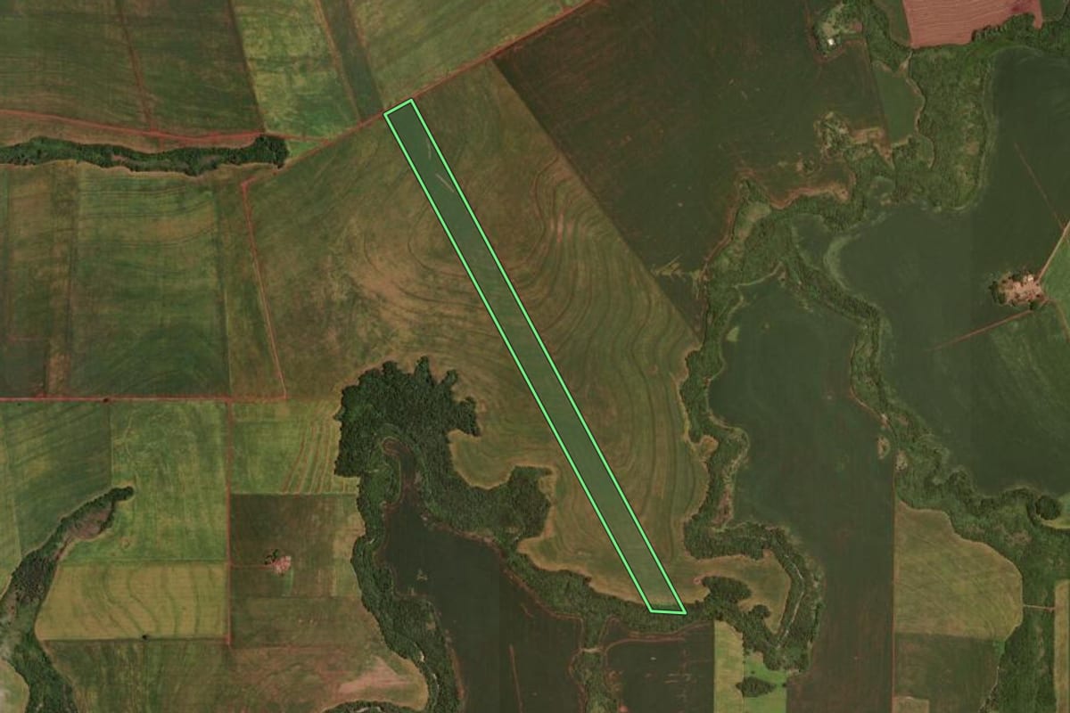 Imagem de satélite do imóvel rural em Rancho Alegre D'Oeste (PR), com o contorno declarado no CAR desenhado por cima.