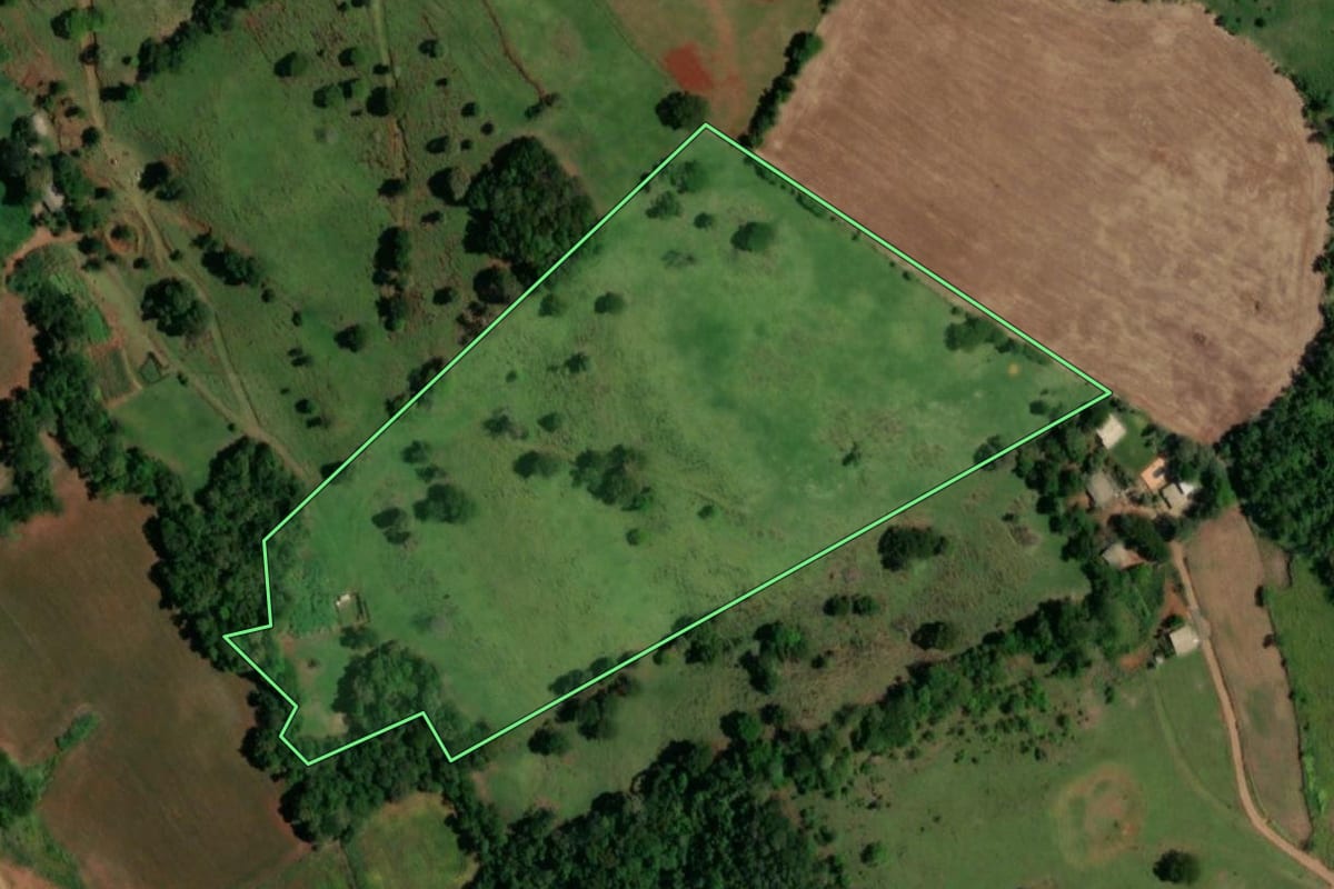 Imagem de satélite do imóvel rural em Realeza (PR), com o contorno declarado no CAR desenhado por cima.