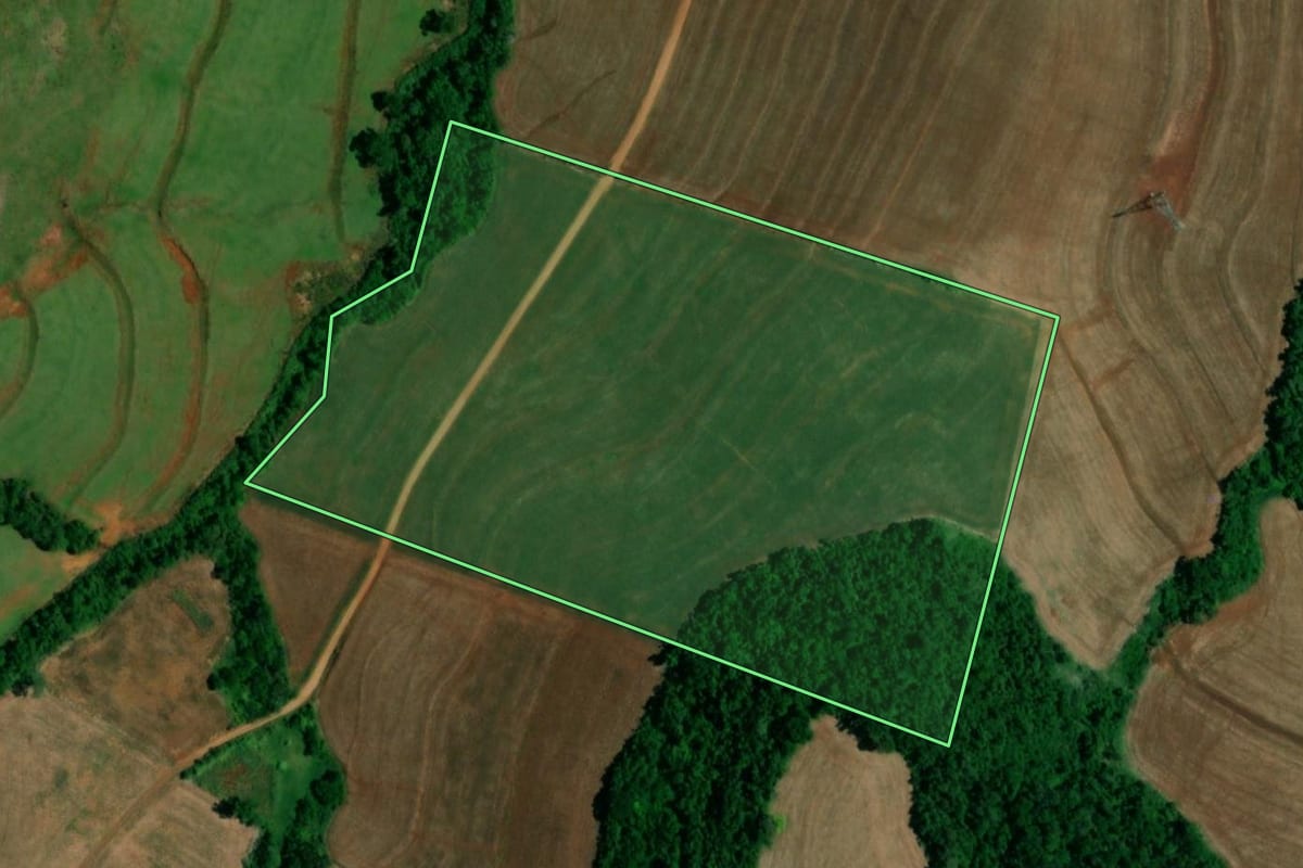Imagem de satélite do imóvel rural em Realeza (PR), com o contorno declarado no CAR desenhado por cima.