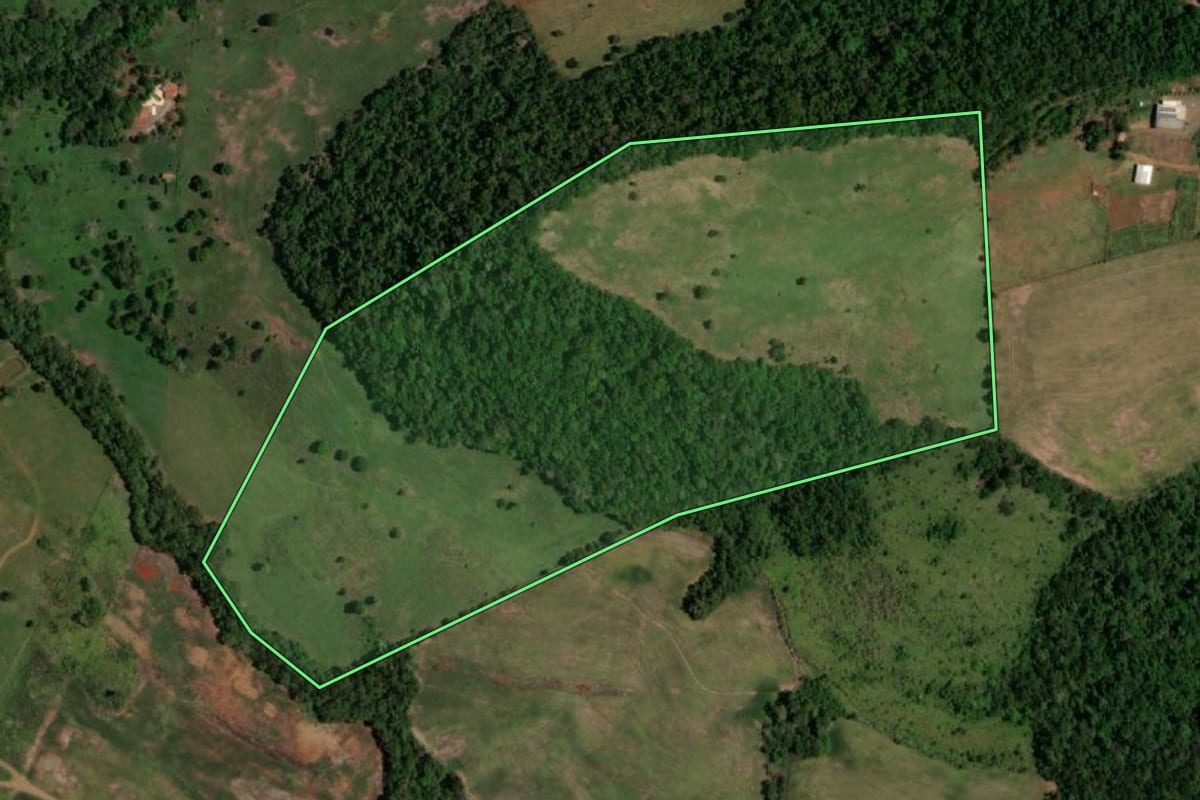 Imagem de satélite do imóvel rural em Realeza (PR), com o contorno declarado no CAR desenhado por cima.