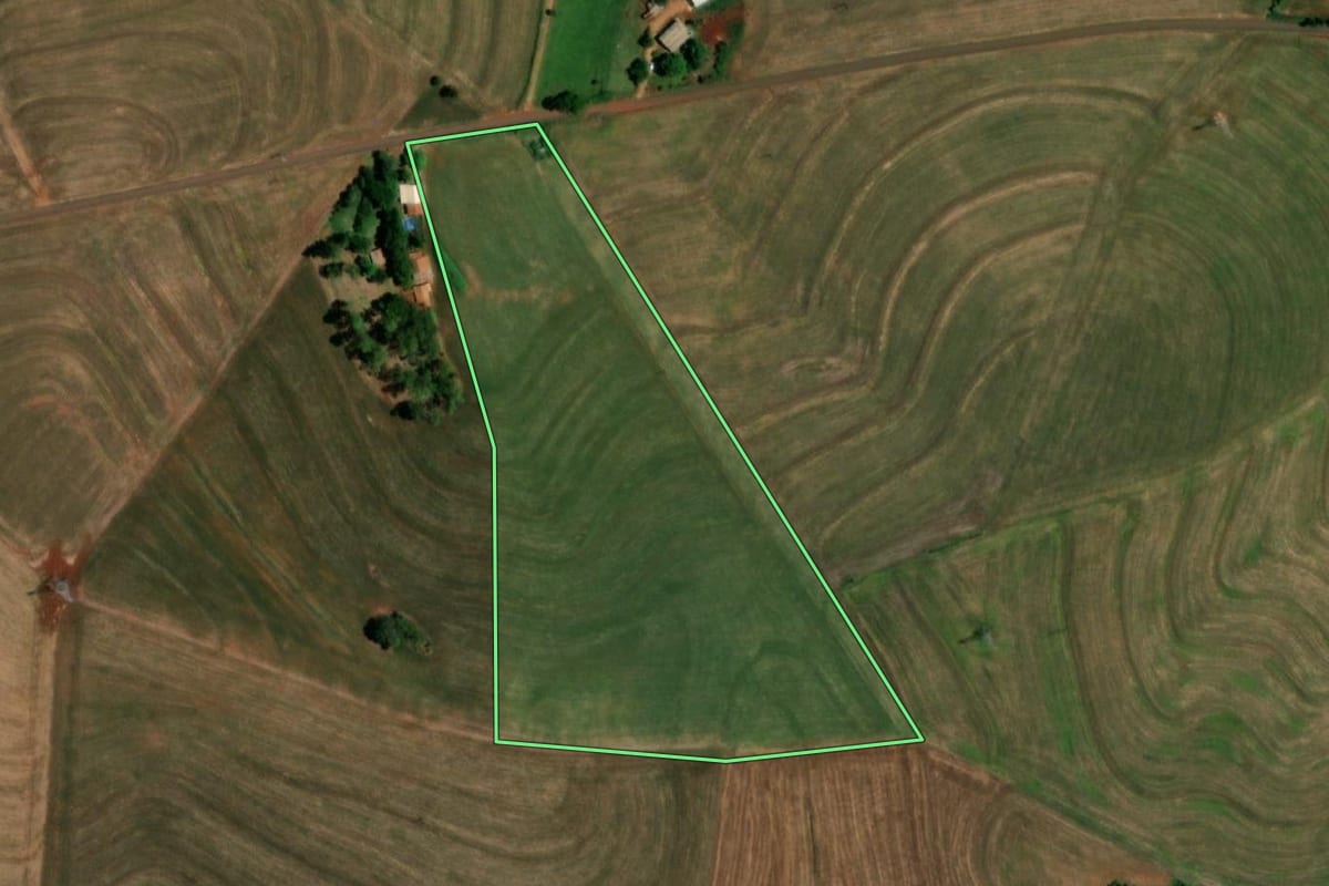 Imagem de satélite do imóvel rural em Realeza (PR), com o contorno declarado no CAR desenhado por cima.