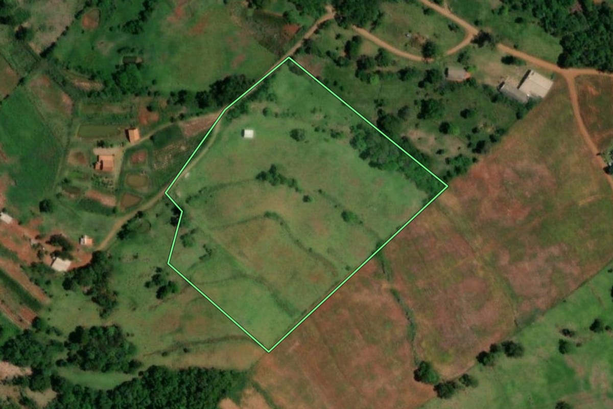 Imagem de satélite do imóvel rural em Realeza (PR), com o contorno declarado no CAR desenhado por cima.