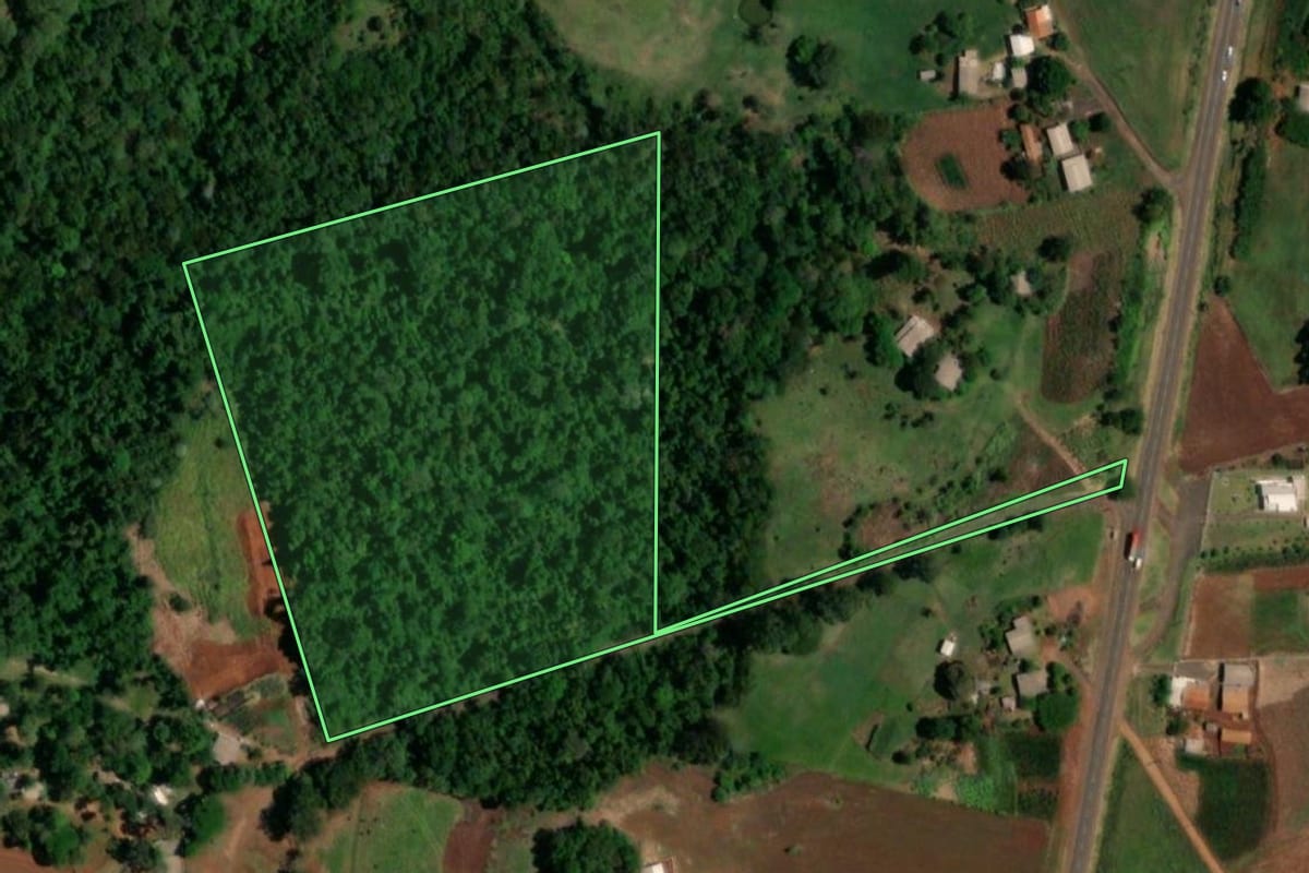 Imagem de satélite do imóvel rural em Realeza (PR), com o contorno declarado no CAR desenhado por cima.