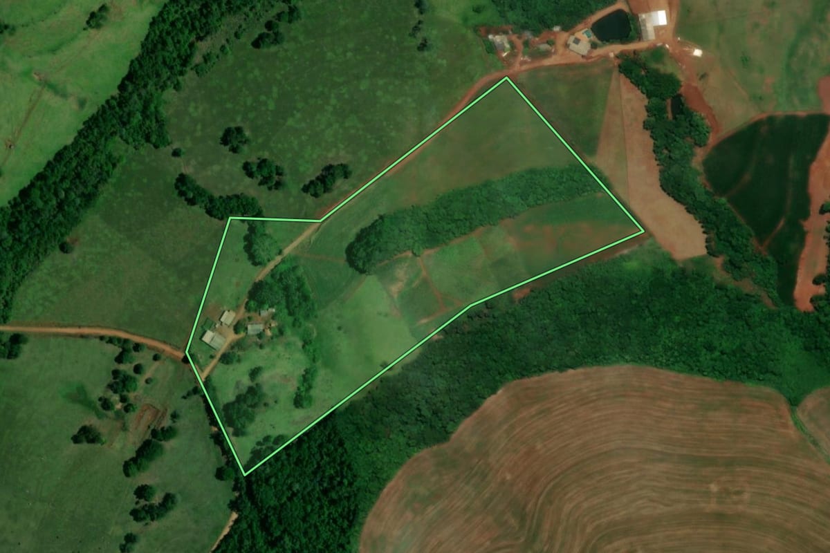 Imagem de satélite do imóvel rural em Realeza (PR), com o contorno declarado no CAR desenhado por cima.