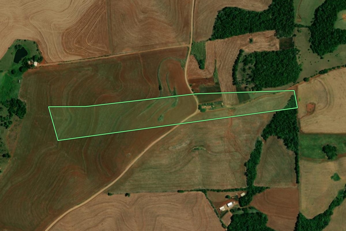 Imagem de satélite do imóvel rural em Realeza (PR), com o contorno declarado no CAR desenhado por cima.