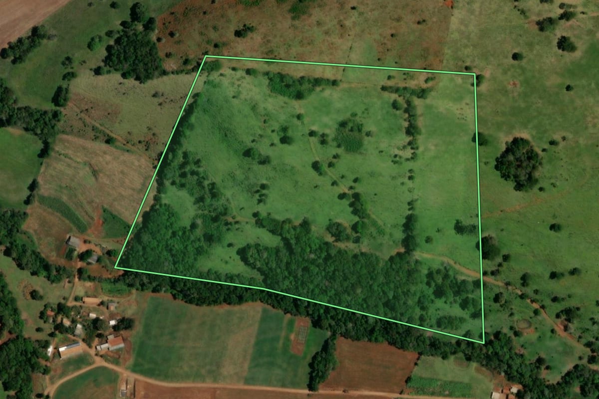 Imagem de satélite do imóvel rural em Realeza (PR), com o contorno declarado no CAR desenhado por cima.