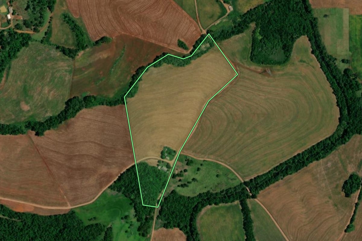Imagem de satélite do imóvel rural em Realeza (PR), com o contorno declarado no CAR desenhado por cima.