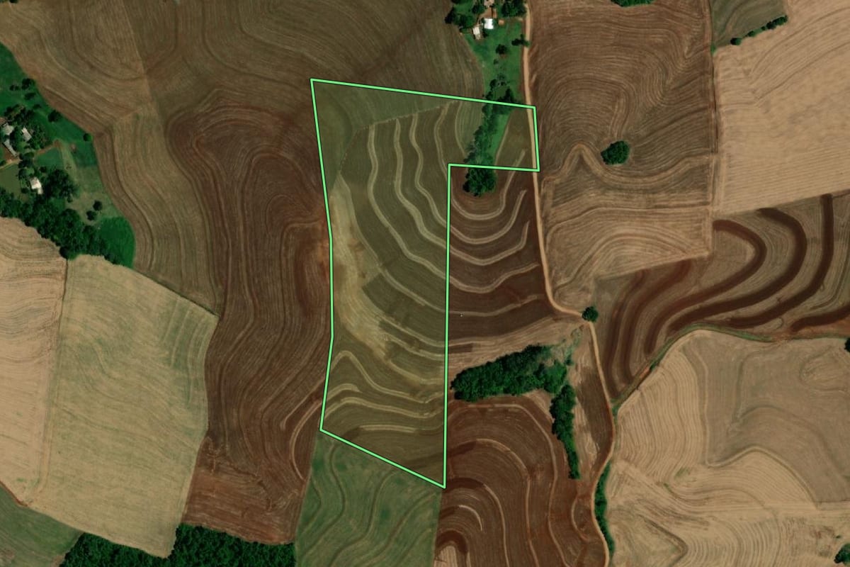 Imagem de satélite do imóvel rural em Realeza (PR), com o contorno declarado no CAR desenhado por cima.