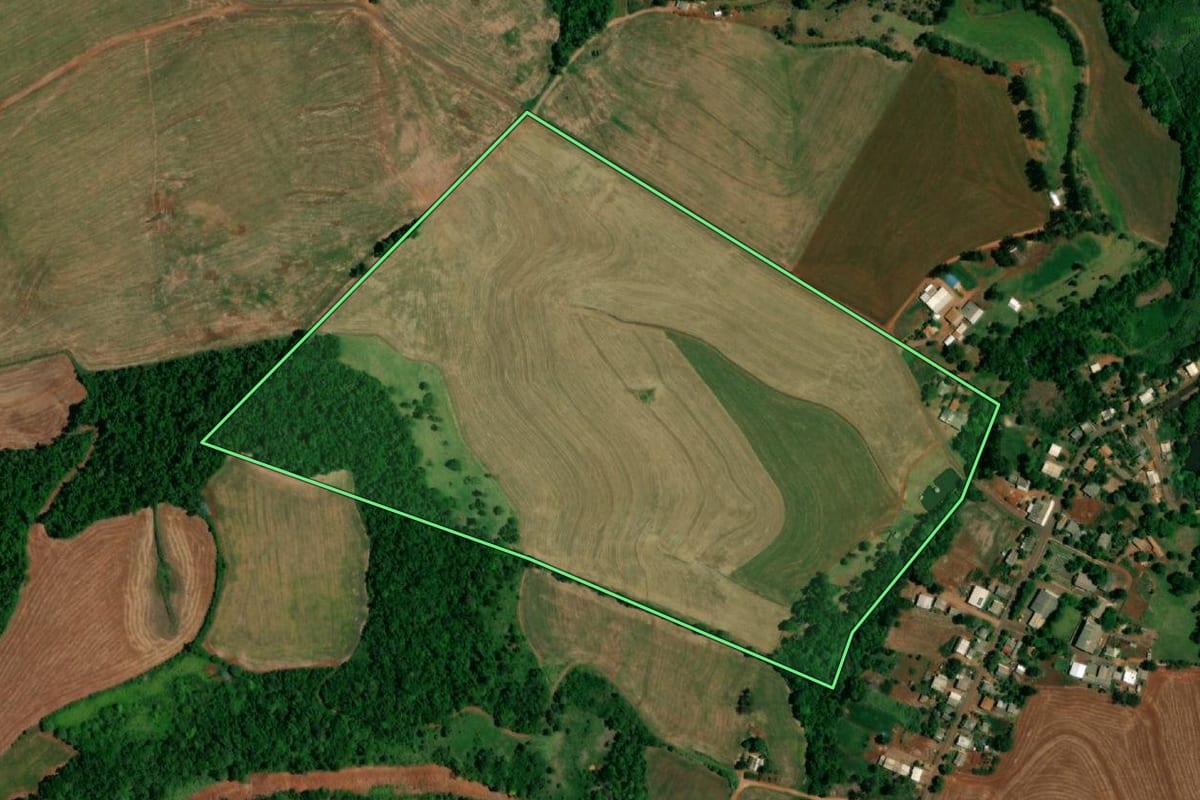 Imagem de satélite do imóvel rural em Realeza (PR), com o contorno declarado no CAR desenhado por cima.
