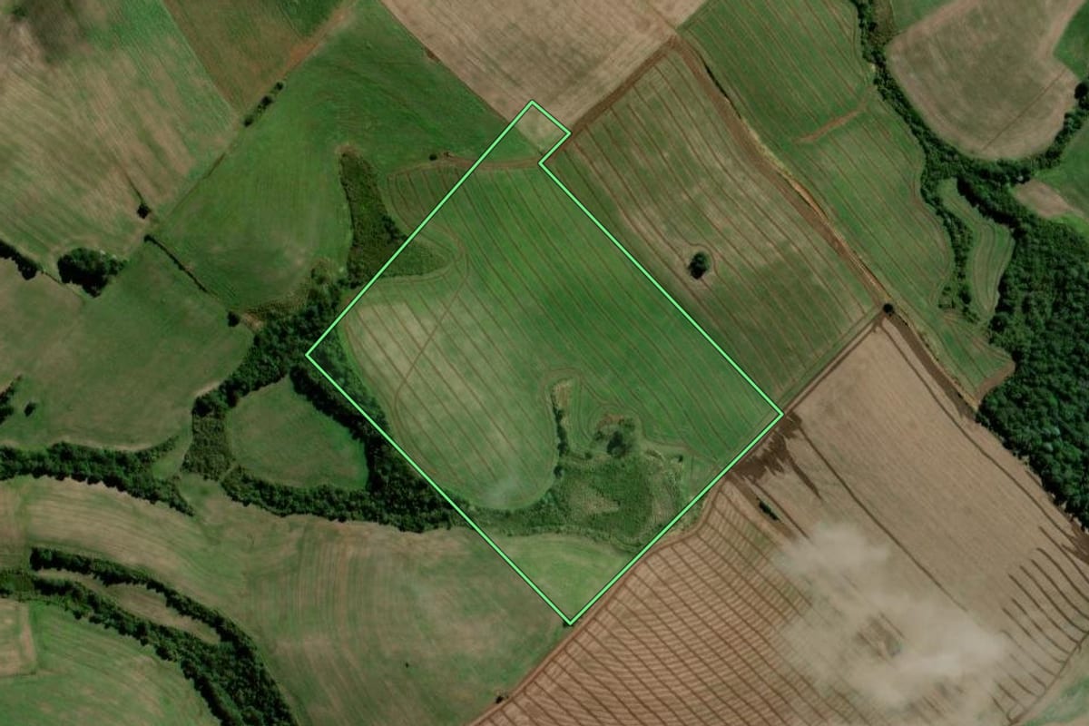Imagem de satélite do imóvel rural em Rebouças (PR), com o contorno declarado no CAR desenhado por cima.