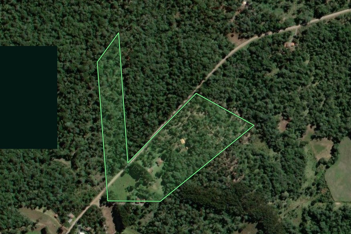 Imagem de satélite do imóvel rural em Rebouças (PR), com o contorno declarado no CAR desenhado por cima.