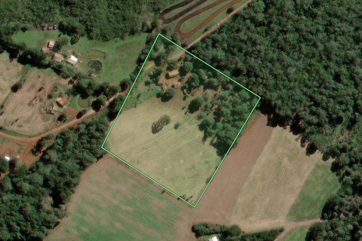 Imagem de satélite do imóvel rural em Rebouças (PR), com o contorno declarado no CAR desenhado por cima.
