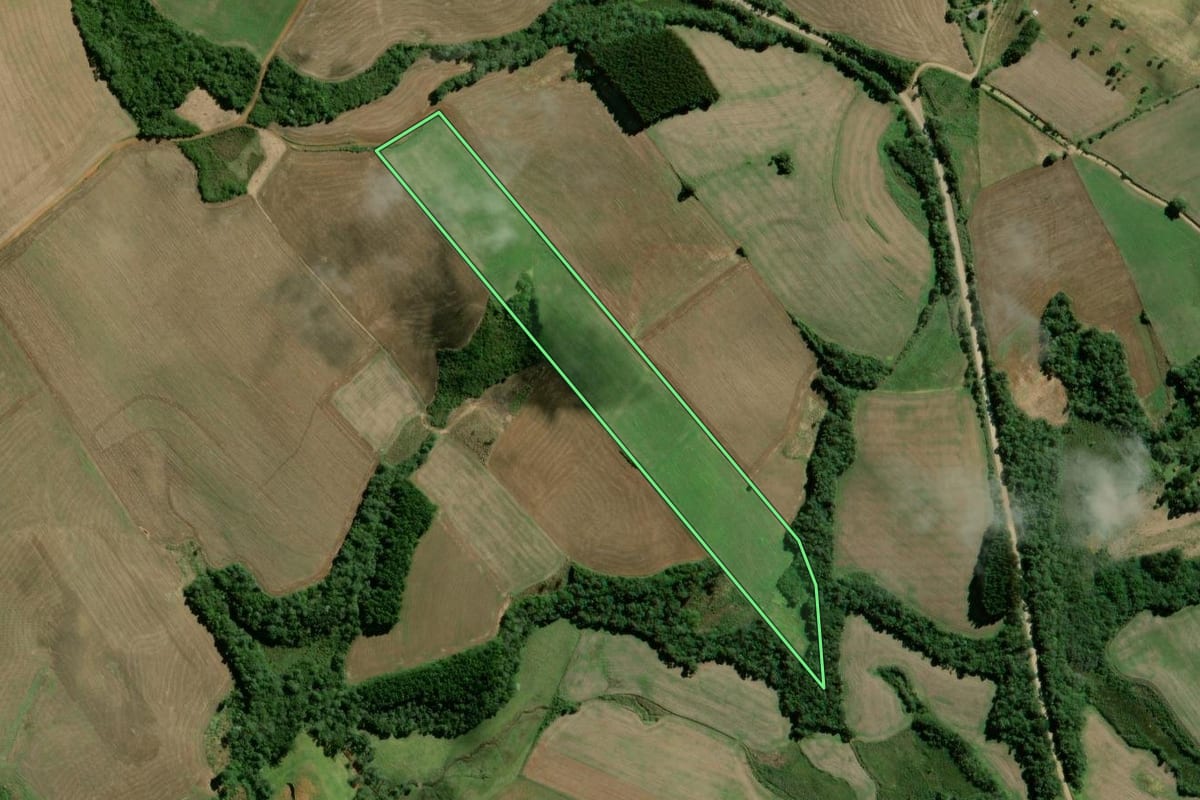 Imagem de satélite do imóvel rural em Rebouças (PR), com o contorno declarado no CAR desenhado por cima.