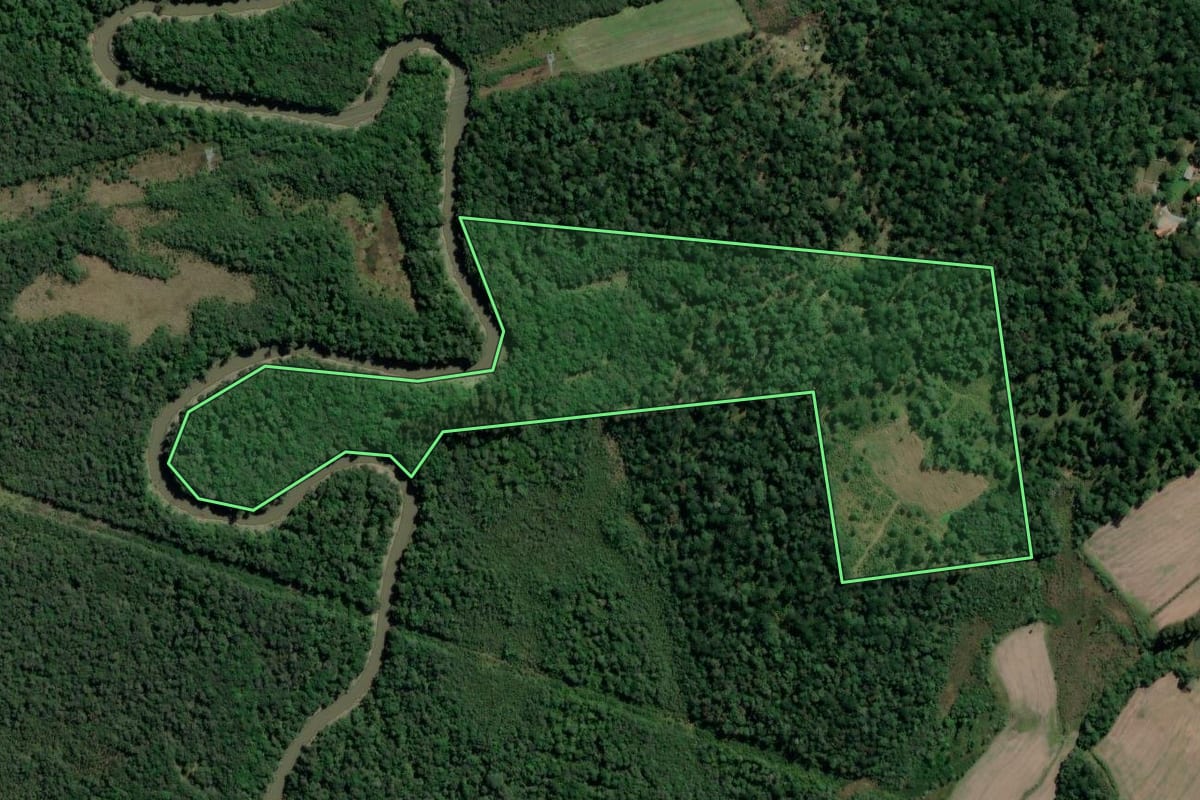 Imagem de satélite do imóvel rural em Rebouças (PR), com o contorno declarado no CAR desenhado por cima.