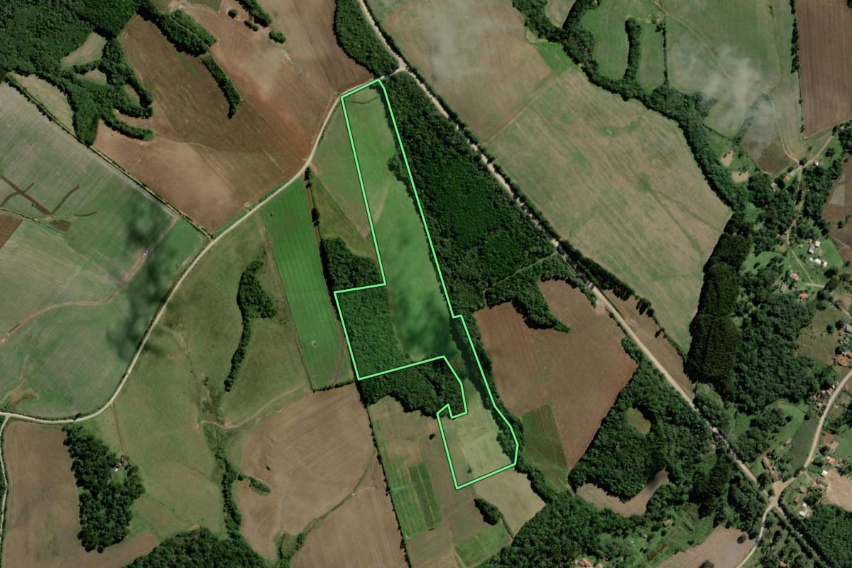 Imagem de satélite do imóvel rural em Rebouças (PR), com o contorno declarado no CAR desenhado por cima.