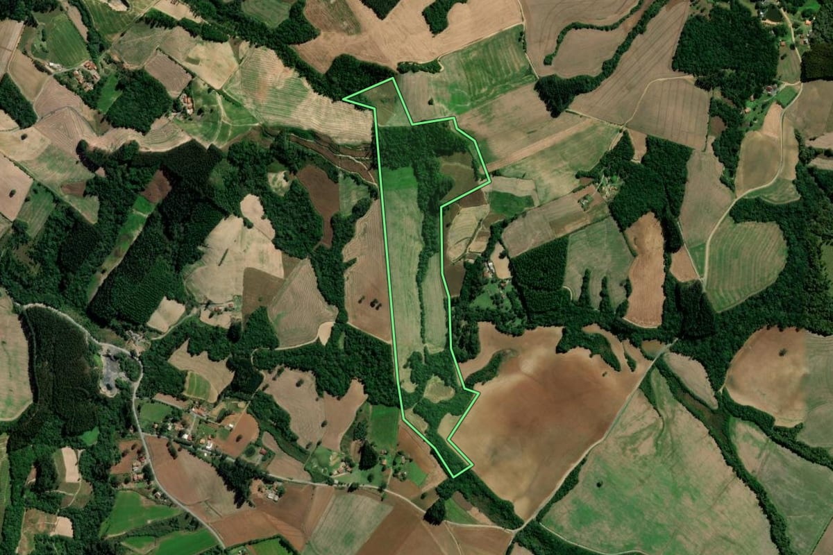 Imagem de satélite do imóvel rural em Rebouças (PR), com o contorno declarado no CAR desenhado por cima.