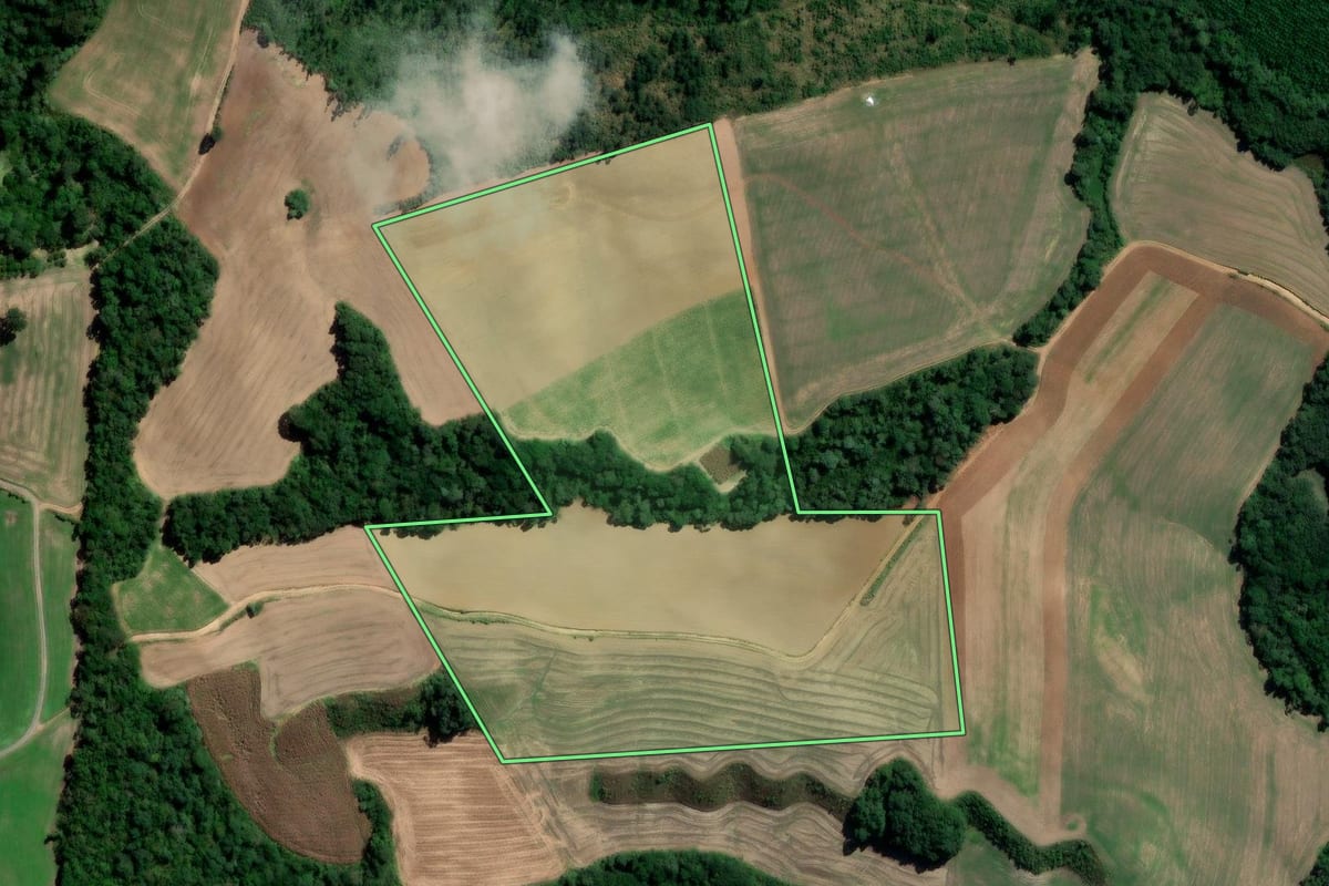 Imagem de satélite do imóvel rural em Rebouças (PR), com o contorno declarado no CAR desenhado por cima.