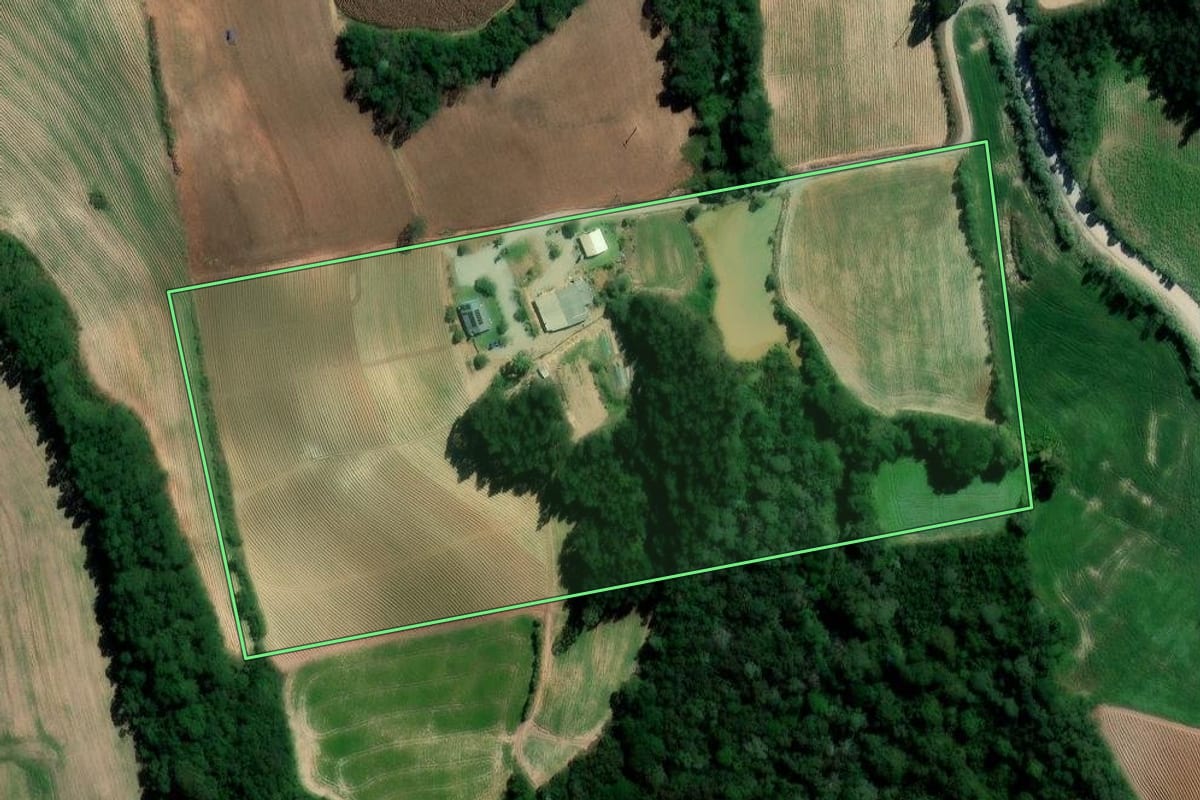 Imagem de satélite do imóvel rural em Rebouças (PR), com o contorno declarado no CAR desenhado por cima.