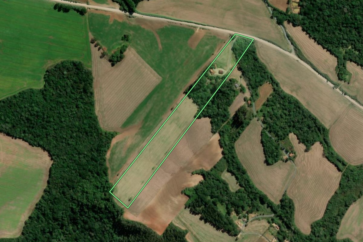 Imagem de satélite do imóvel rural em Rebouças (PR), com o contorno declarado no CAR desenhado por cima.