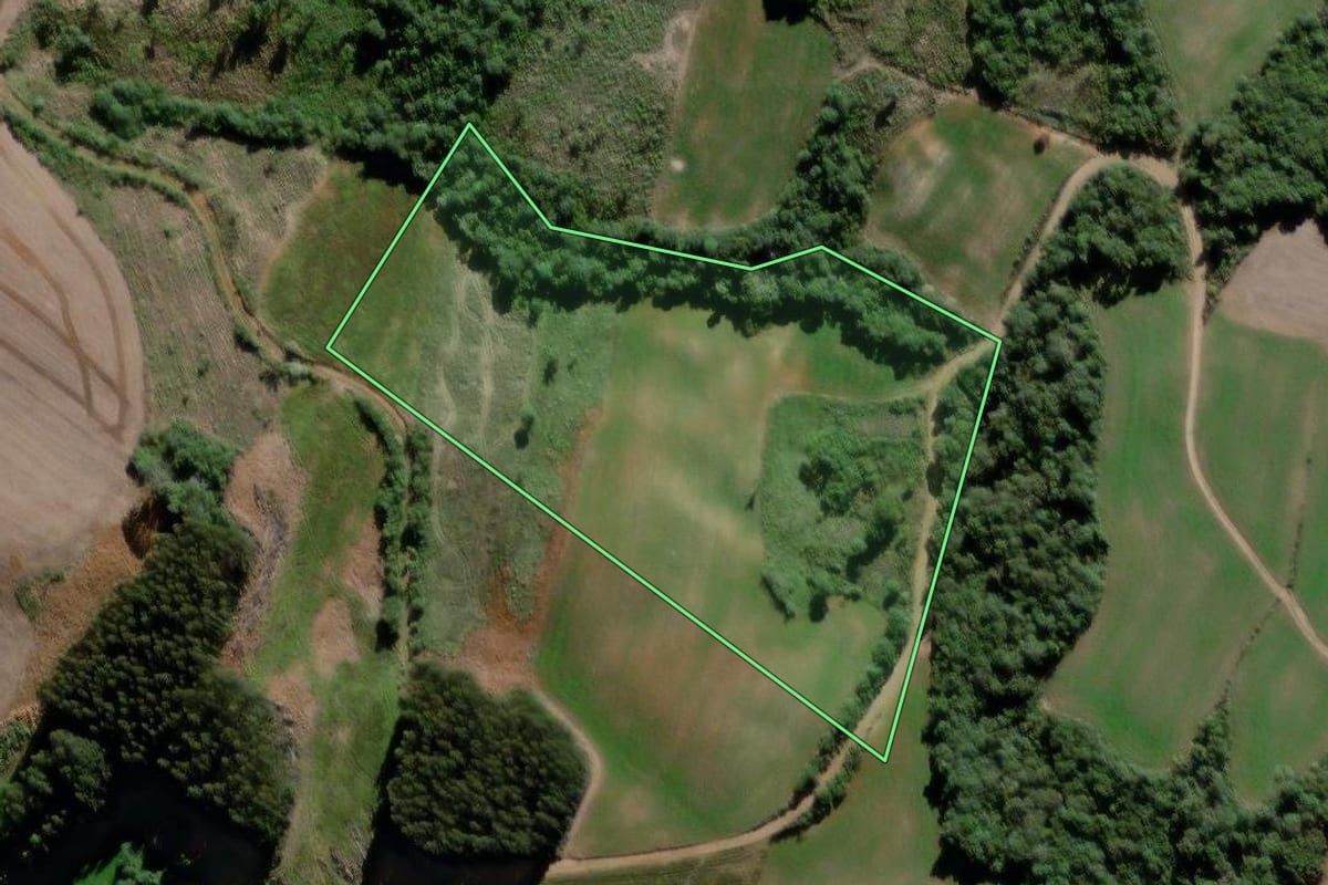 Imagem de satélite do imóvel rural em Rebouças (PR), com o contorno declarado no CAR desenhado por cima.