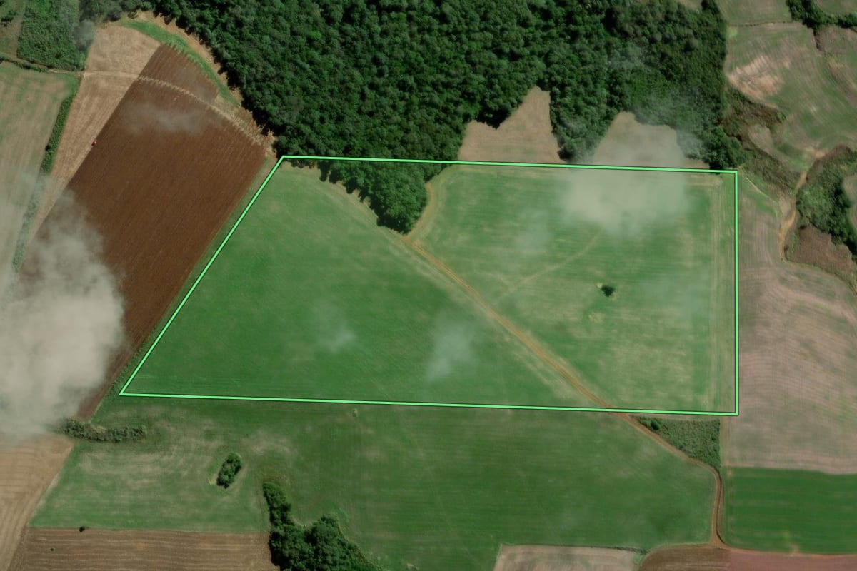 Imagem de satélite do imóvel rural em Rebouças (PR), com o contorno declarado no CAR desenhado por cima.