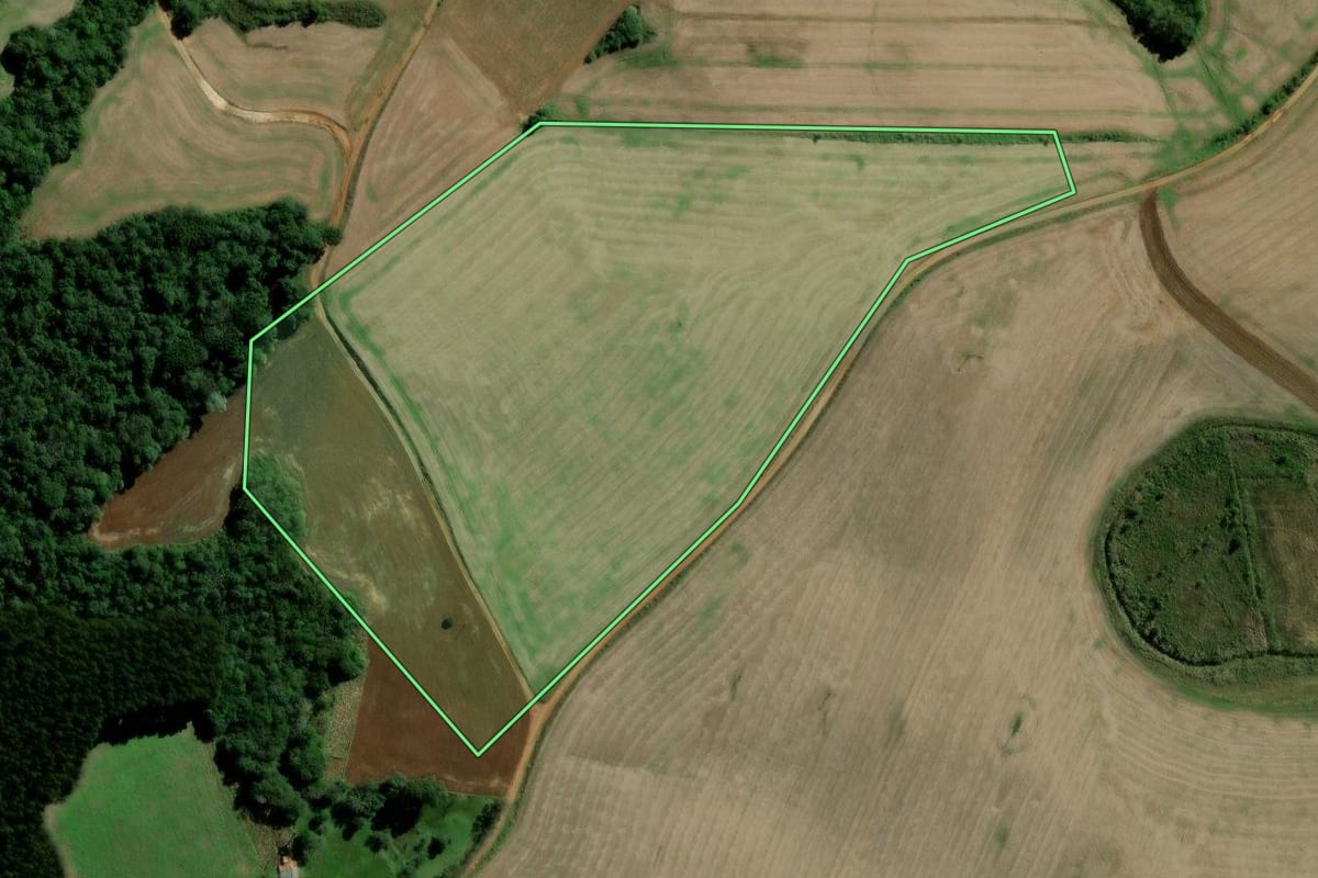 Imagem de satélite do imóvel rural em Rebouças (PR), com o contorno declarado no CAR desenhado por cima.