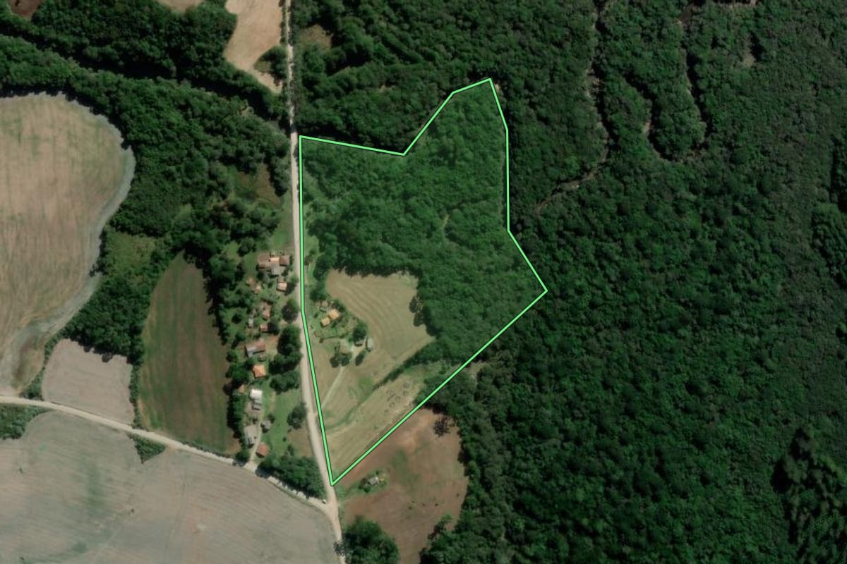Imagem de satélite do imóvel rural em Rebouças (PR), com o contorno declarado no CAR desenhado por cima.