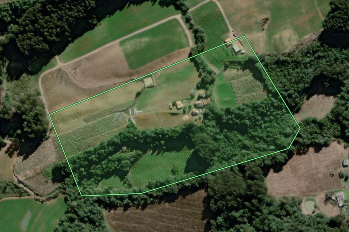 Imagem de satélite do imóvel rural em Rebouças (PR), com o contorno declarado no CAR desenhado por cima.