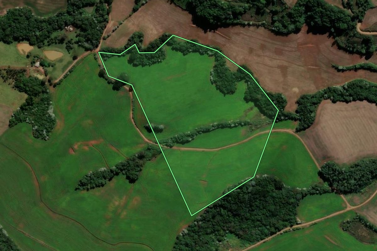 Imagem de satélite do imóvel rural em Renascença (PR), com o contorno declarado no CAR desenhado por cima.