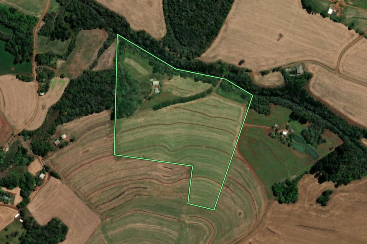 Imagem de satélite do imóvel rural em Renascença (PR), com o contorno declarado no CAR desenhado por cima.
