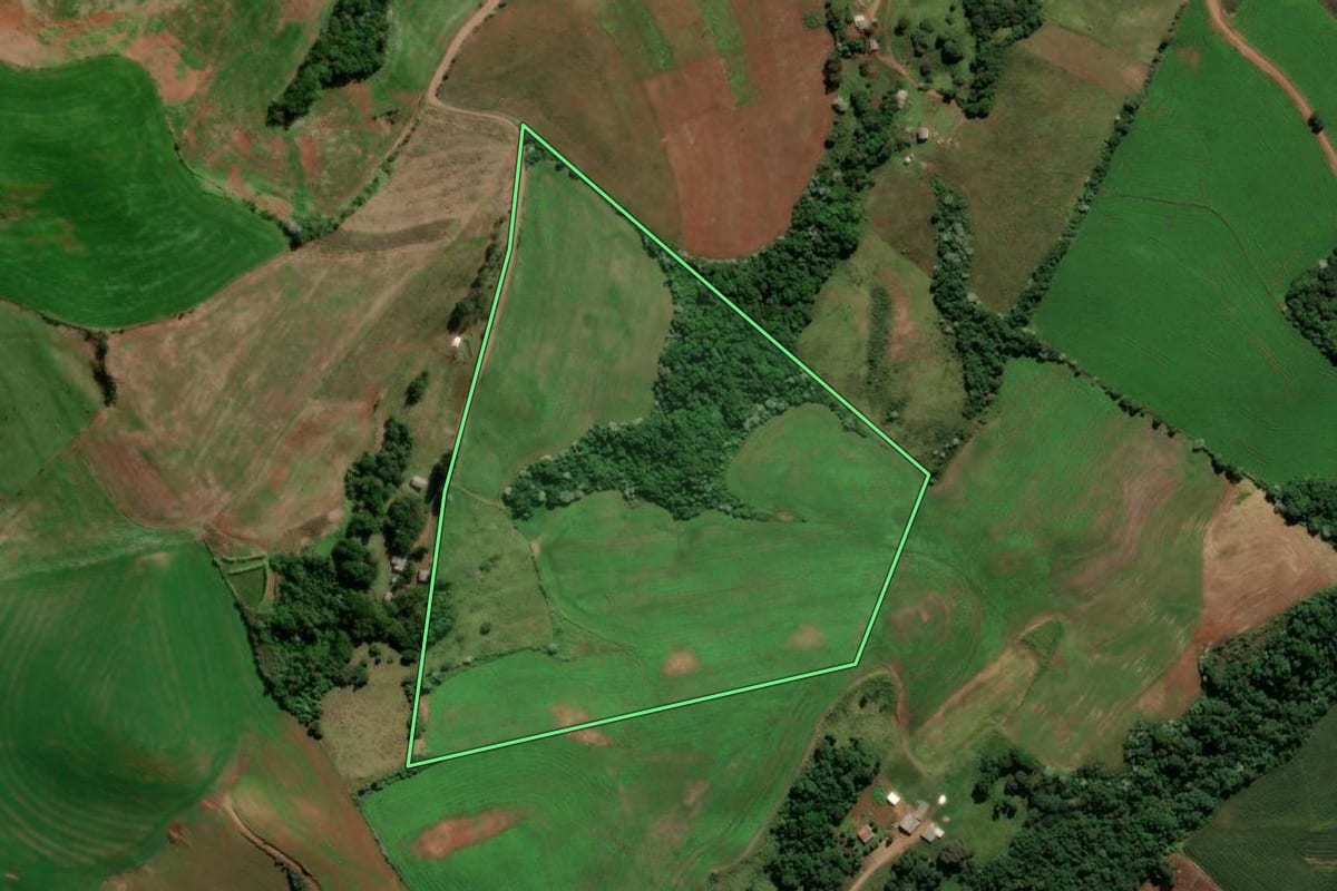 Imagem de satélite do imóvel rural em Renascença (PR), com o contorno declarado no CAR desenhado por cima.
