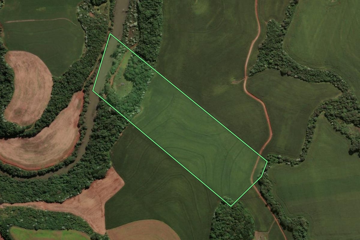 Imagem de satélite do imóvel rural em Renascença (PR), com o contorno declarado no CAR desenhado por cima.
