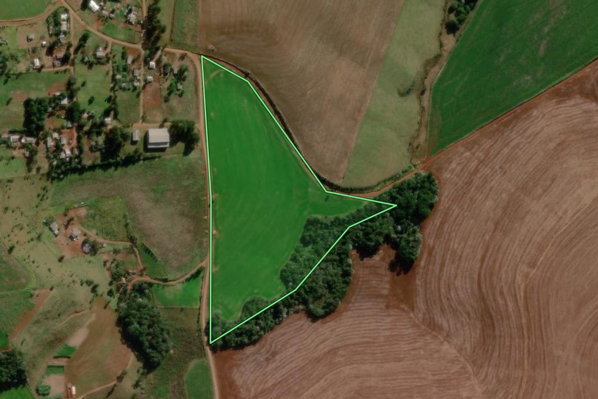 Imagem de satélite do imóvel rural em Renascença (PR), com o contorno declarado no CAR desenhado por cima.