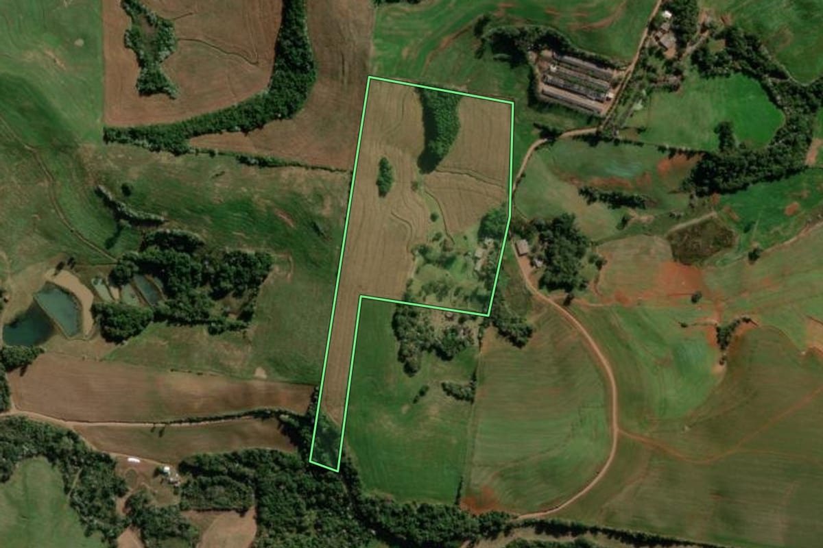 Imagem de satélite do imóvel rural em Renascença (PR), com o contorno declarado no CAR desenhado por cima.