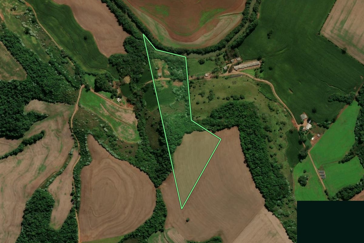 Imagem de satélite do imóvel rural em Renascença (PR), com o contorno declarado no CAR desenhado por cima.