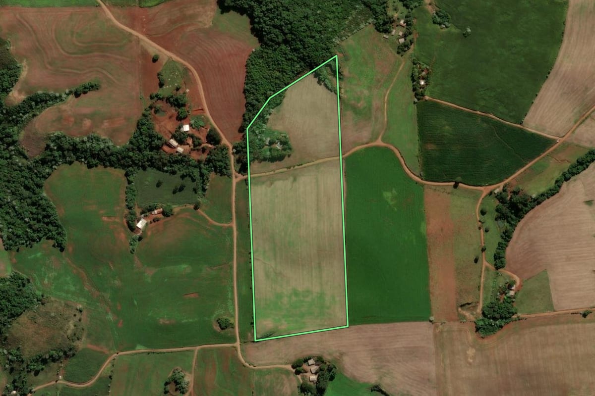 Imagem de satélite do imóvel rural em Renascença (PR), com o contorno declarado no CAR desenhado por cima.