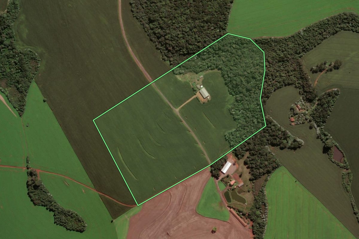Imagem de satélite do imóvel rural em Renascença (PR), com o contorno declarado no CAR desenhado por cima.