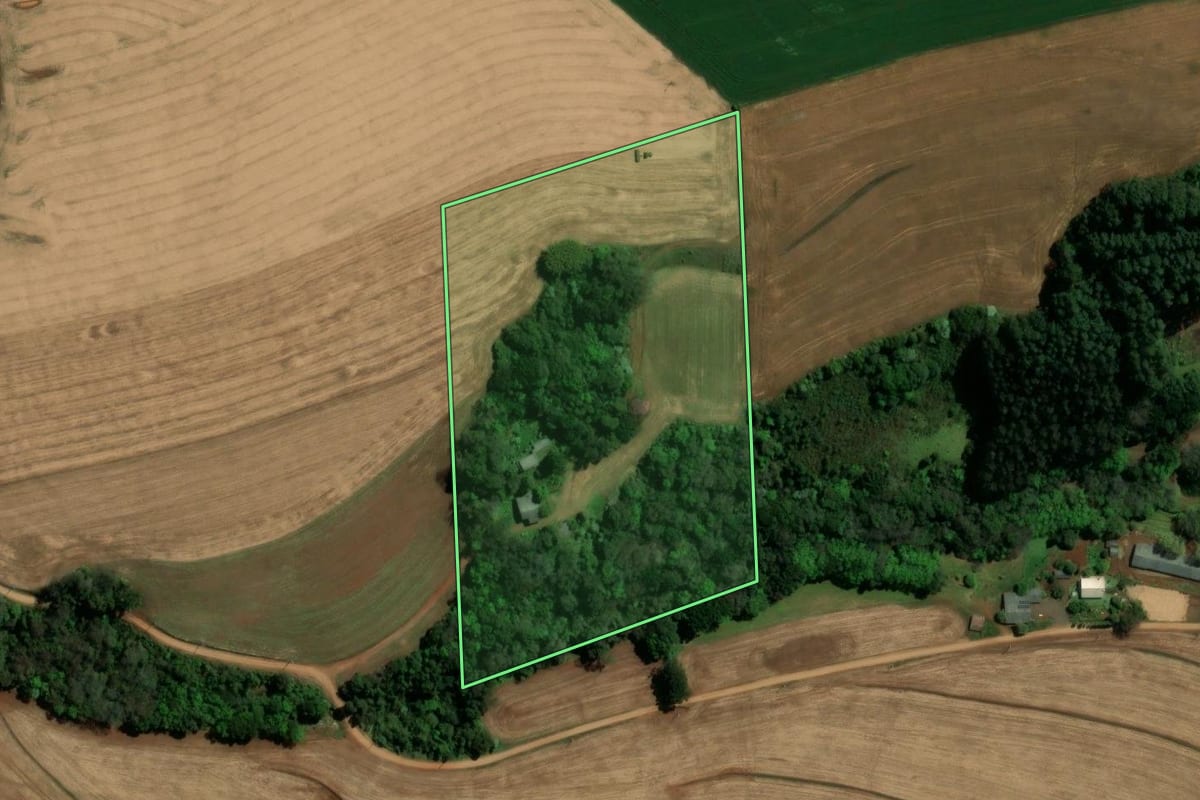 Imagem de satélite do imóvel rural em Renascença (PR), com o contorno declarado no CAR desenhado por cima.