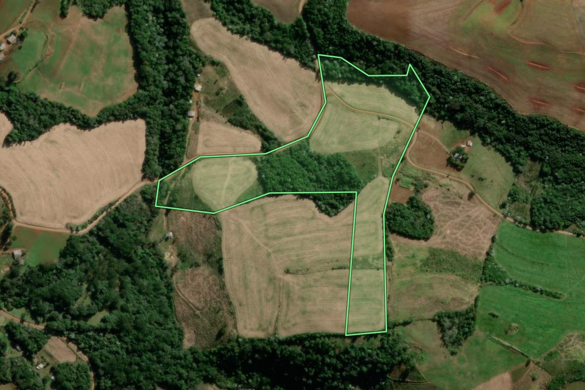 Imagem de satélite do imóvel rural em Renascença (PR), com o contorno declarado no CAR desenhado por cima.