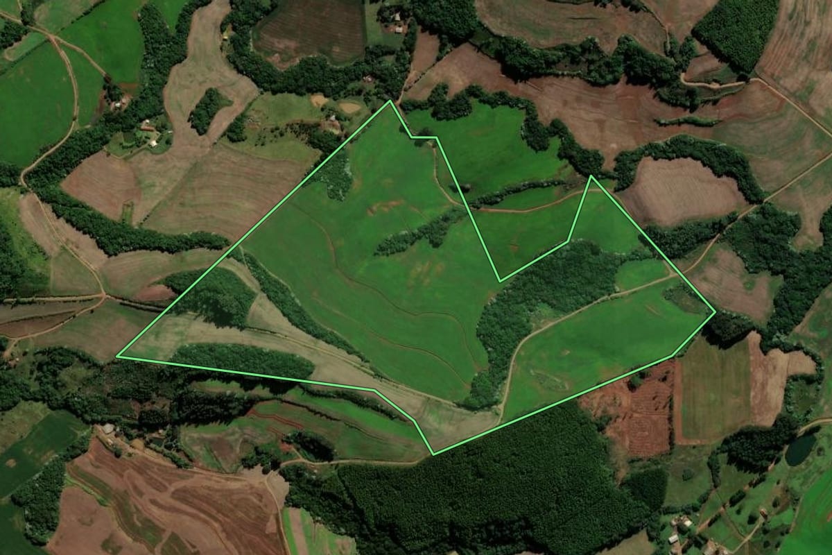 Imagem de satélite do imóvel rural em Renascença (PR), com o contorno declarado no CAR desenhado por cima.