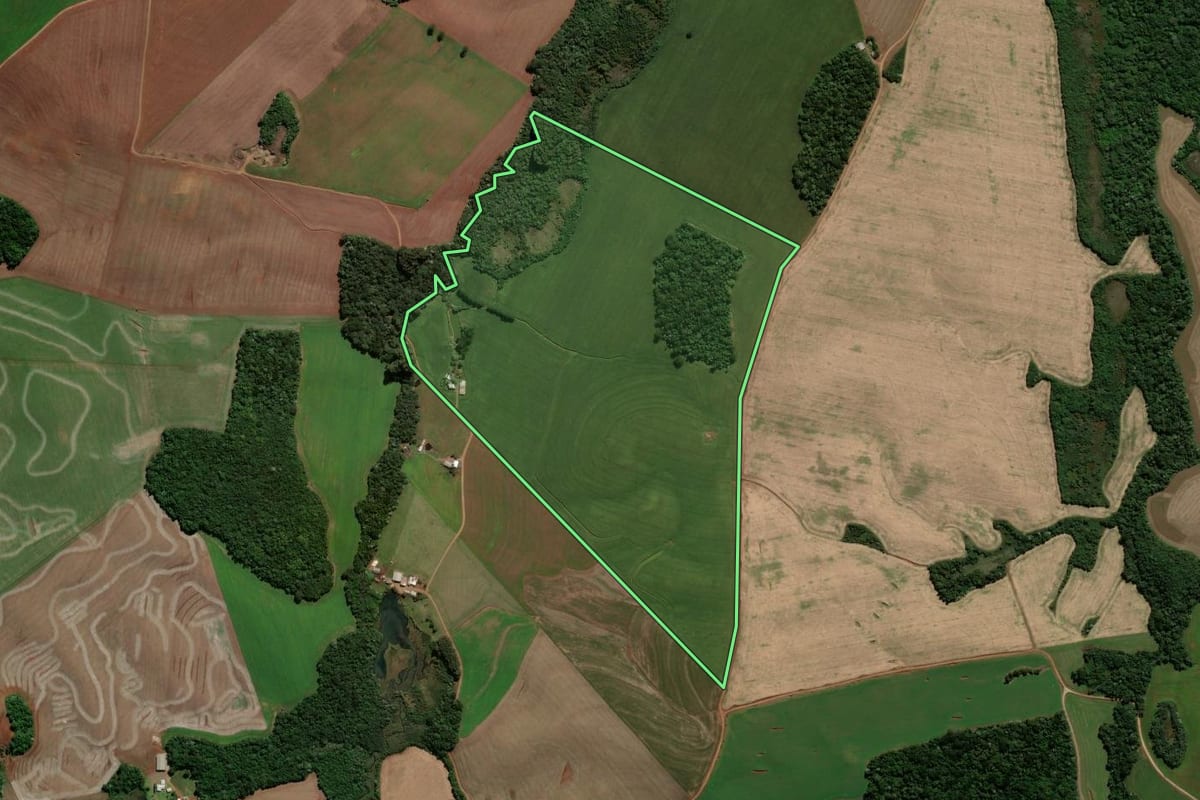 Imagem de satélite do imóvel rural em Renascença (PR), com o contorno declarado no CAR desenhado por cima.