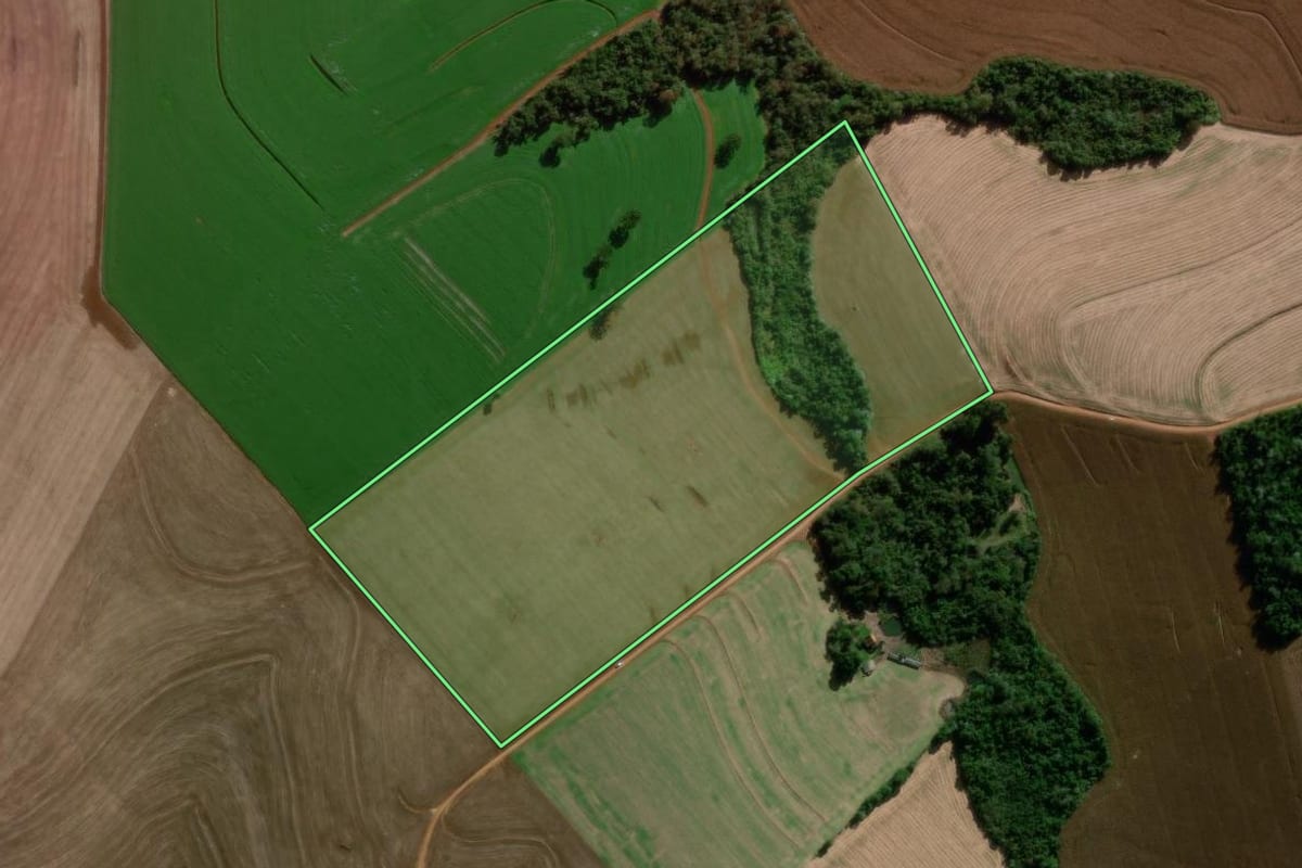 Imagem de satélite do imóvel rural em Renascença (PR), com o contorno declarado no CAR desenhado por cima.