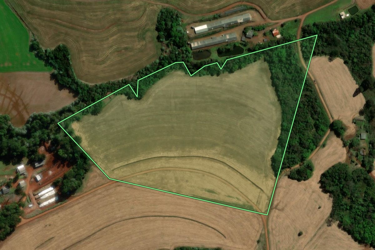 Imagem de satélite do imóvel rural em Renascença (PR), com o contorno declarado no CAR desenhado por cima.