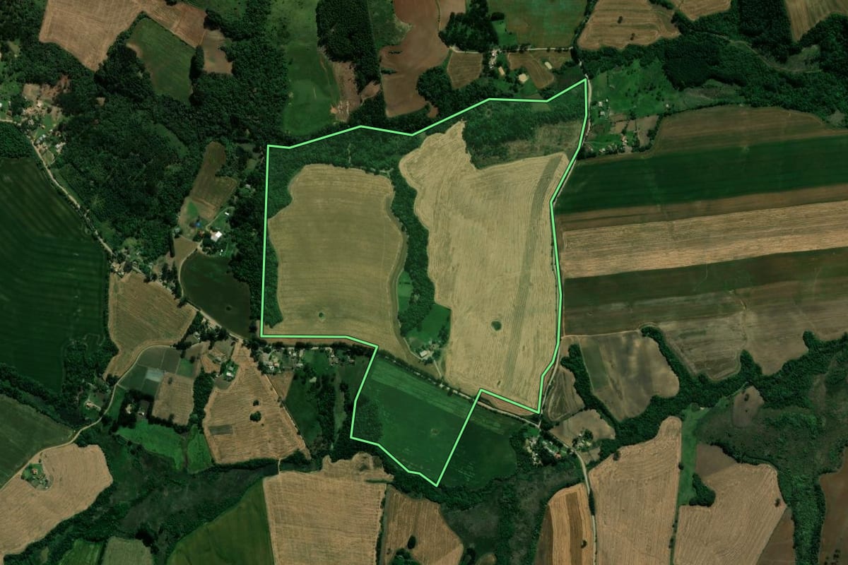 Imagem de satélite do imóvel rural em Reserva (PR), com o contorno declarado no CAR desenhado por cima.