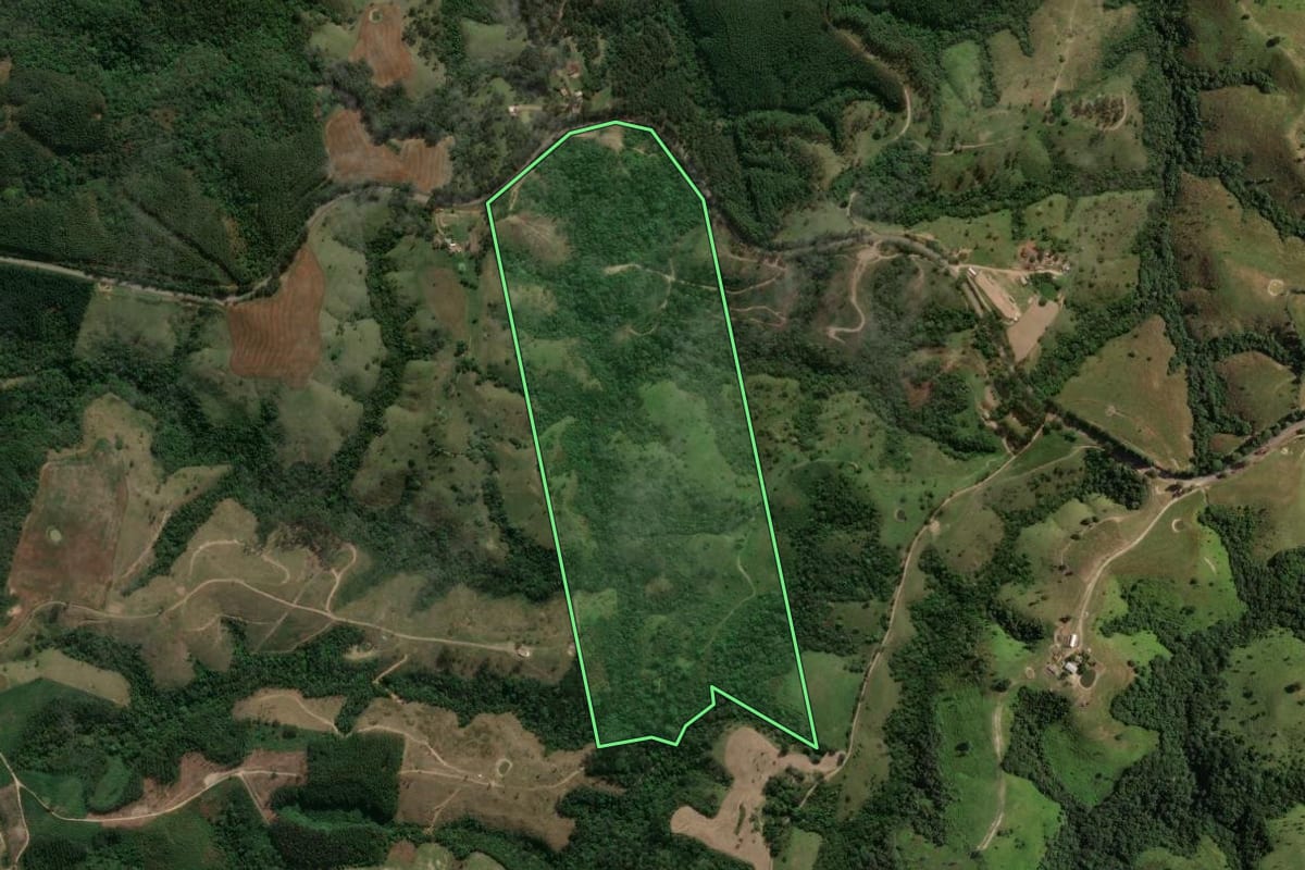 Imagem de satélite do imóvel rural em Reserva (PR), com o contorno declarado no CAR desenhado por cima.