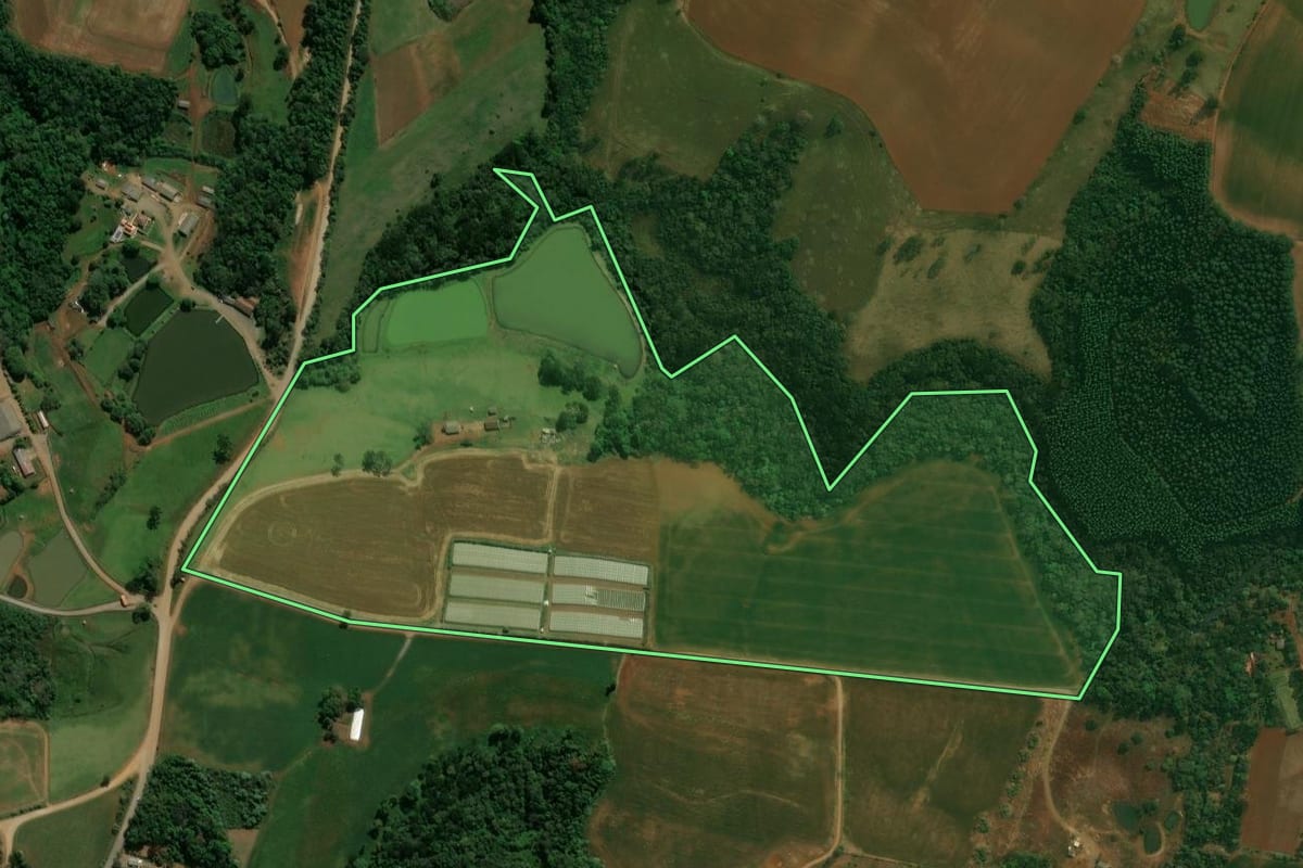 Imagem de satélite do imóvel rural em Reserva (PR), com o contorno declarado no CAR desenhado por cima.