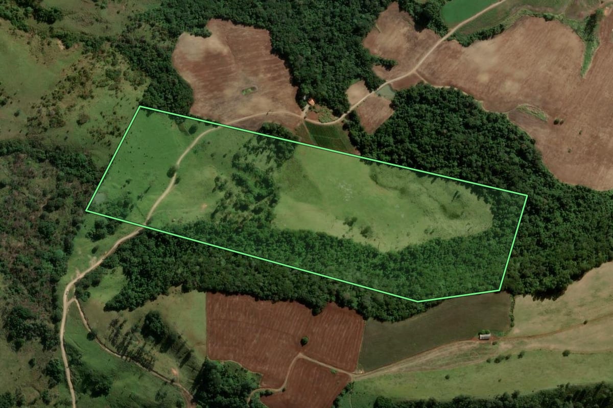 Imagem de satélite do imóvel rural em Reserva (PR), com o contorno declarado no CAR desenhado por cima.
