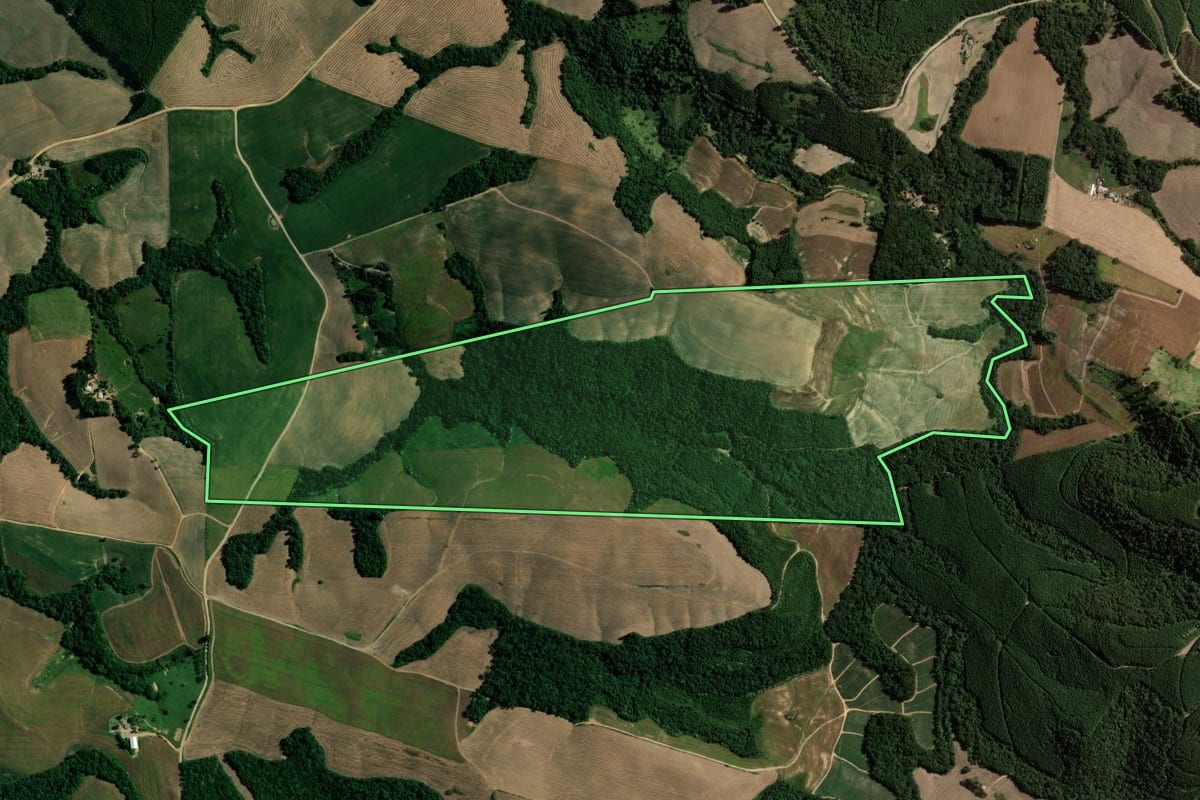 Imagem de satélite do imóvel rural em Reserva (PR), com o contorno declarado no CAR desenhado por cima.