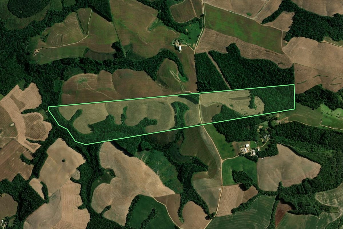 Imagem de satélite do imóvel rural em Reserva (PR), com o contorno declarado no CAR desenhado por cima.