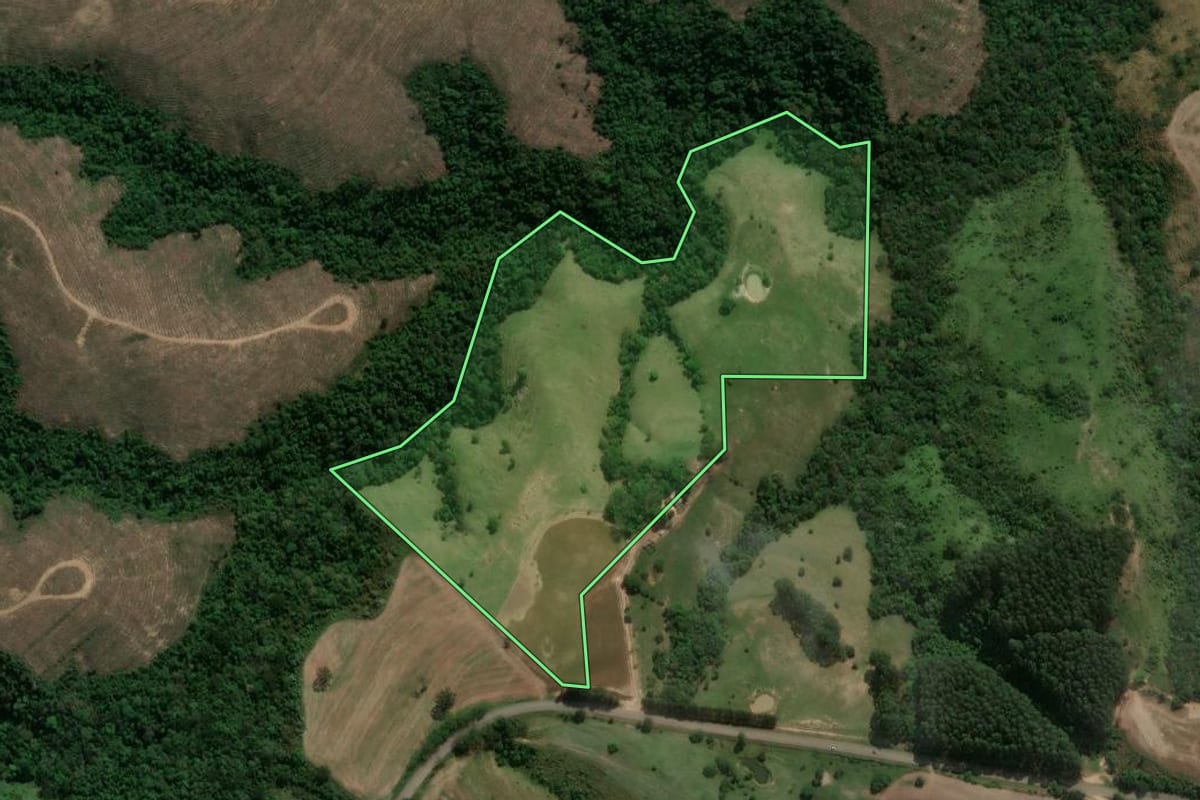 Imagem de satélite do imóvel rural em Reserva (PR), com o contorno declarado no CAR desenhado por cima.